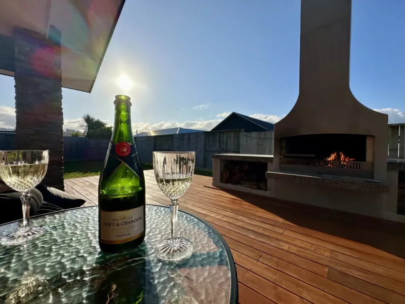 Modern Coastal home with large covered outdoor entertaining area in Cooks Beach